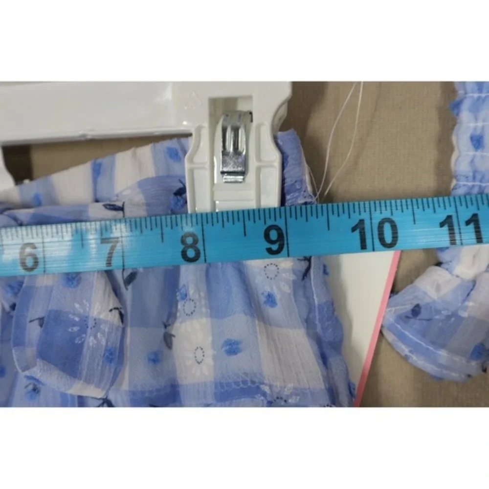 Rare Editions‎ Baby Girls Gingham Daisy Top and Shorts, 2 Piece Set - Blue - 12M
